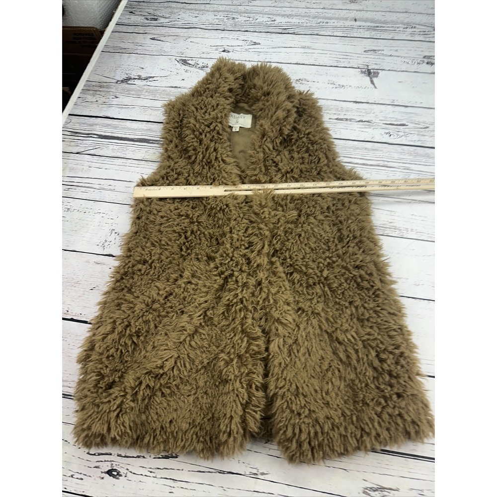 Ashley by 26 International‎ Faux Fur Vest Women's Size S Brown Shaggy Open Front - Picture 4 of 6